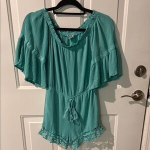 Altard state Elegant Teal Romper with Lace Details